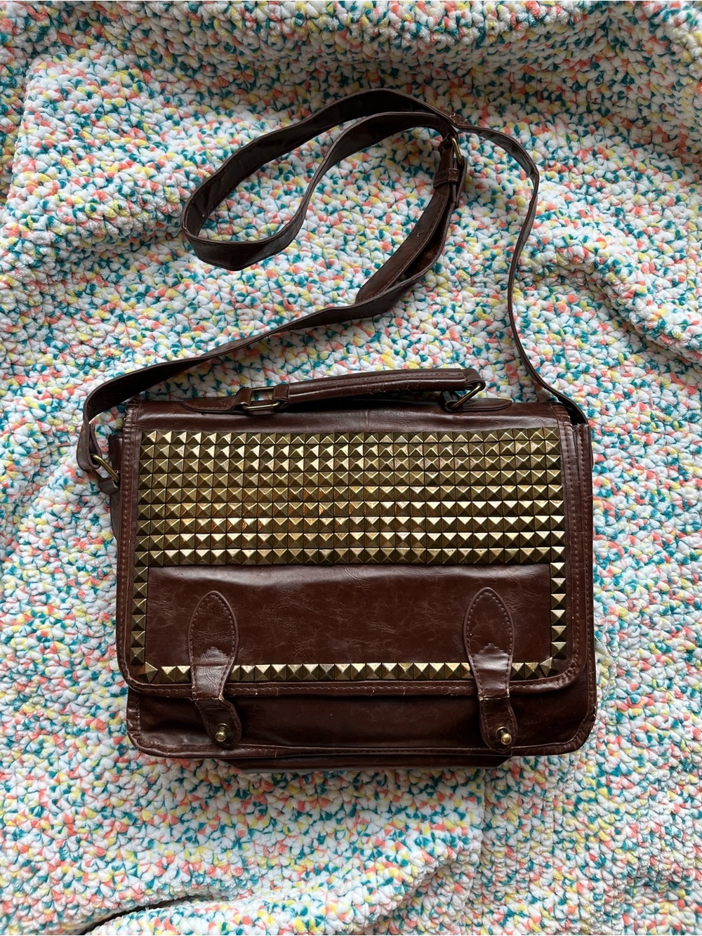 Urban Outfitters Ecote studded brown messenger bag